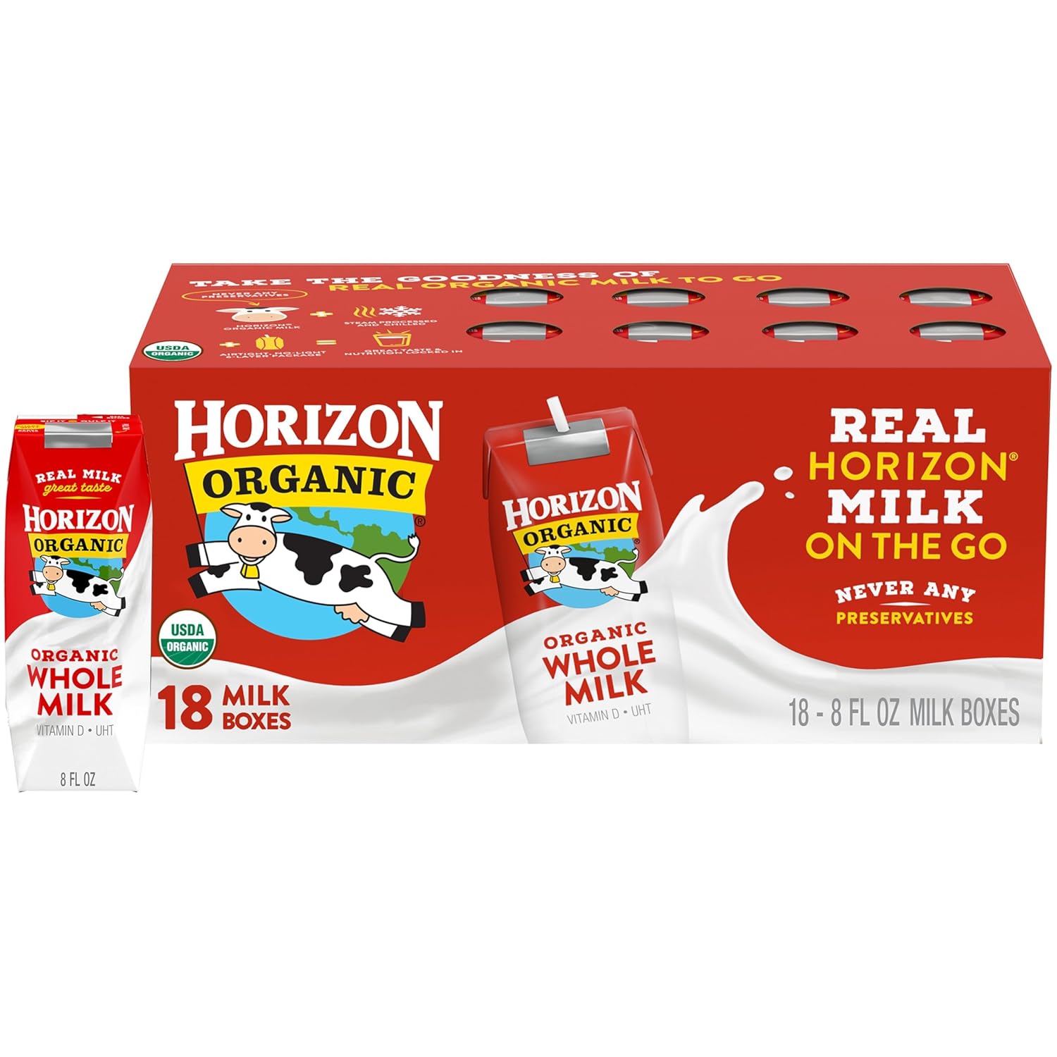 Horizon Organic Shelf Stable Whole Milk Boxes, Pack of 18 - 8g Protein per Serving. View media content in full screen
